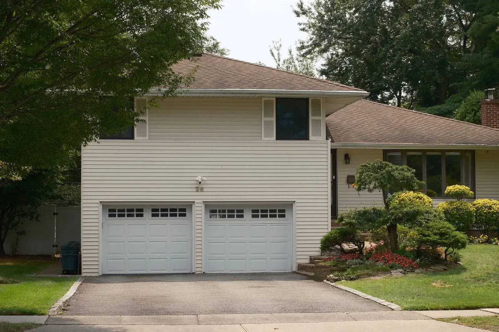Split-level house with a two-car garage
